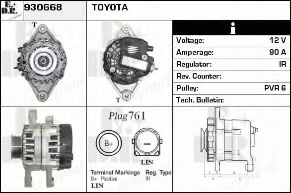 EDR 930668 Генератор для TOYOTA YARIS (Тойота/тоета Ярис) EDR 930668 Генератор для TOYOTA YARIS (Тойота/тоета Ярис)