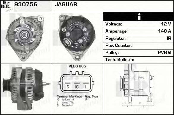EDR 930756 Генератор для JAGUAR XK (Ягуар Xк) EDR 930756 Генератор для JAGUAR XK (Ягуар Xк)