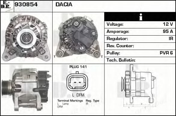 EDR 930854 Генератор для DACIA LOGAN (Дача Логан) EDR 930854 Генератор для DACIA LOGAN (Дача Логан)
