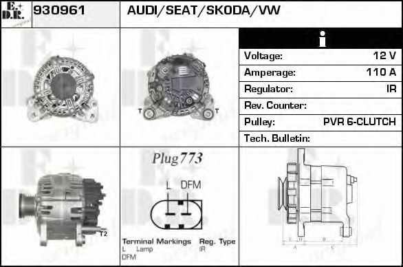 EDR 930961 Генератор для VOLKSWAGEN JETTA VI IV (Фольксваген Джетта 6 4) EDR 930961 Генератор для VOLKSWAGEN JETTA VI IV (Фольксваген Джетта 6 4)
