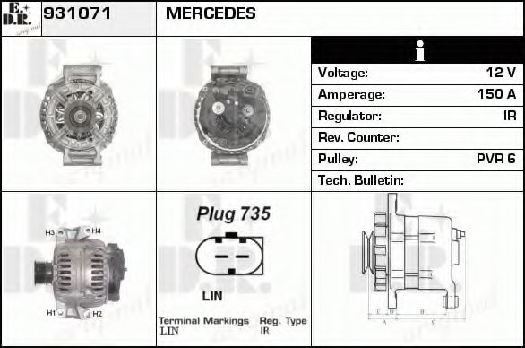 EDR 931071 Генератор для MERCEDES-BENZ GLK-CLASS (Мэрcэдэс-бэнз Глк-cласс) EDR 931071 Генератор для MERCEDES-BENZ GLK-CLASS (Мэрcэдэс-бэнз Глк-cласс)