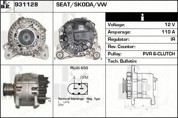 EDR 931128 Генератор для SEAT (Сеат) EDR 931128 Генератор для SEAT (Сеат)