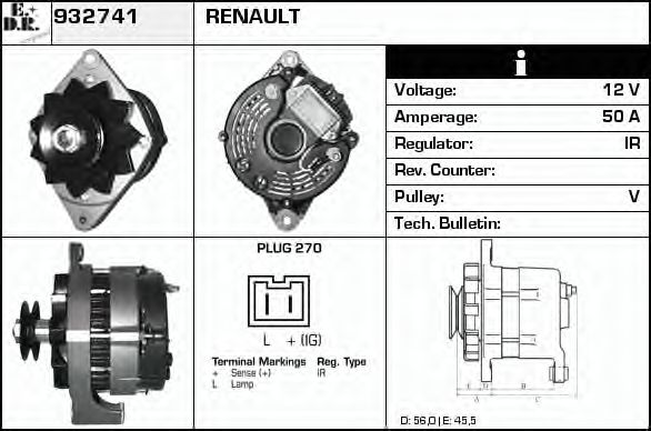 EDR 932741 Генератор для RENAULT ENCORE (Рено Энcорэ) EDR 932741 Генератор для RENAULT ENCORE (Рено Энcорэ)