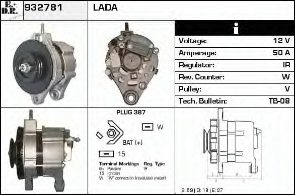 EDR 932781 Генератор для LADA TOSCANA (Лада Тосcана) EDR 932781 Генератор для LADA TOSCANA (Лада Тосcана)