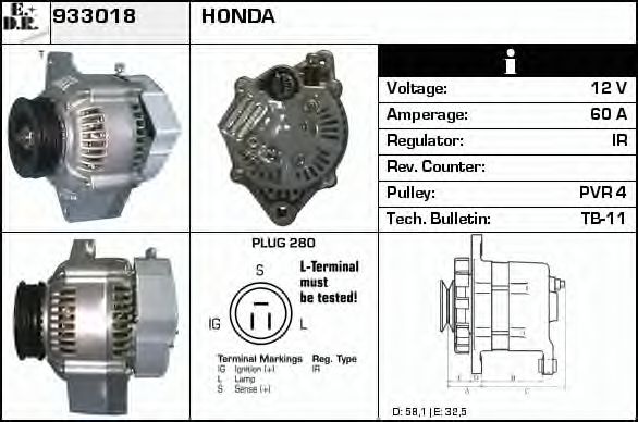 EDR 933018 Генератор для HONDA ACCORD II (Хонда Аccорд 2) EDR 933018 Генератор для HONDA ACCORD II (Хонда Аccорд 2)