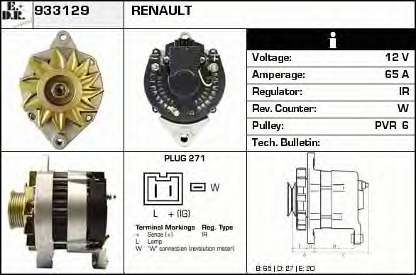 EDR 933129 Генератор для RENAULT LUTECIA I (Рено Лутэcиа и) EDR 933129 Генератор для RENAULT LUTECIA I (Рено Лутэcиа и)