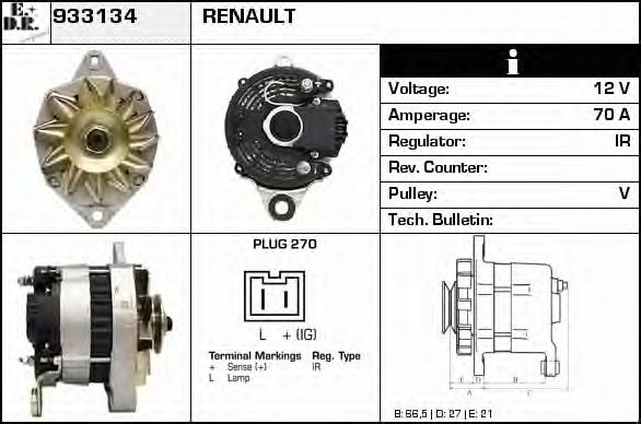 EDR 933134 Генератор для RENAULT ESPACE I (Рено Эспаcэ и) EDR 933134 Генератор для RENAULT ESPACE I (Рено Эспаcэ и)