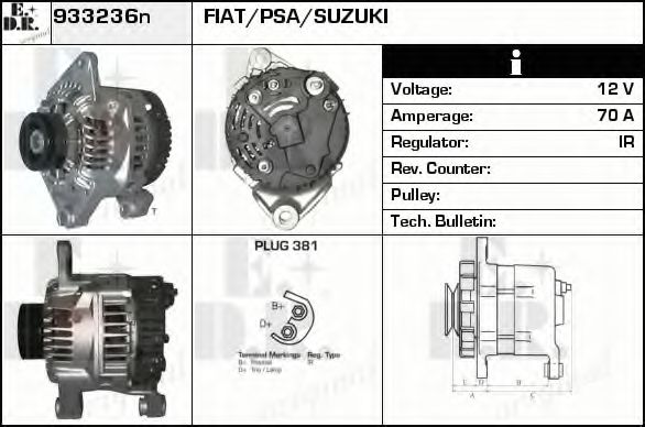 EDR 933236N Генератор для FIAT SCUDO NATO (Фиат Сcудо нато) EDR 933236N Генератор для FIAT SCUDO NATO (Фиат Сcудо нато)