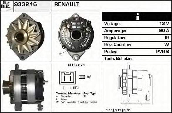 EDR 933246 Генератор для RENAULT LUTECIA I (Рено Лутэcиа и) EDR 933246 Генератор для RENAULT LUTECIA I (Рено Лутэcиа и)