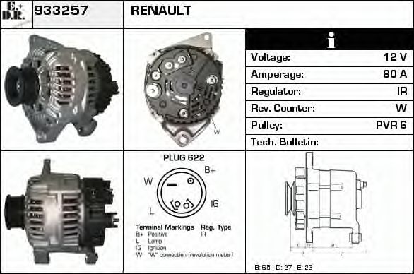 EDR 933257 Генератор для RENAULT SAFRANE (Рено Сафранэ) EDR 933257 Генератор для RENAULT SAFRANE (Рено Сафранэ)