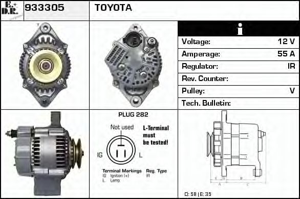 EDR 933305 Генератор для TOYOTA COROLLA SPRINTER (Тойота/тоета Cоролла спринтэр) EDR 933305 Генератор для TOYOTA COROLLA SPRINTER (Тойота/тоета Cоролла спринтэр)