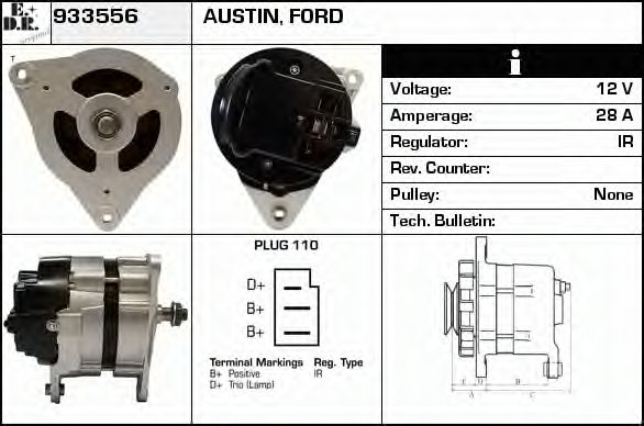 EDR 933556 Генератор для FORD TRANSIT (Форд Трансит) EDR 933556 Генератор для FORD TRANSIT (Форд Трансит)