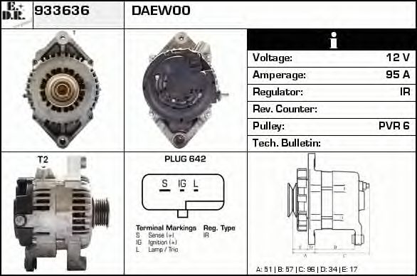 EDR 933636 Генератор для CHEVROLET EVANDA (Шевроле Эvанда) EDR 933636 Генератор для CHEVROLET EVANDA (Шевроле Эvанда)