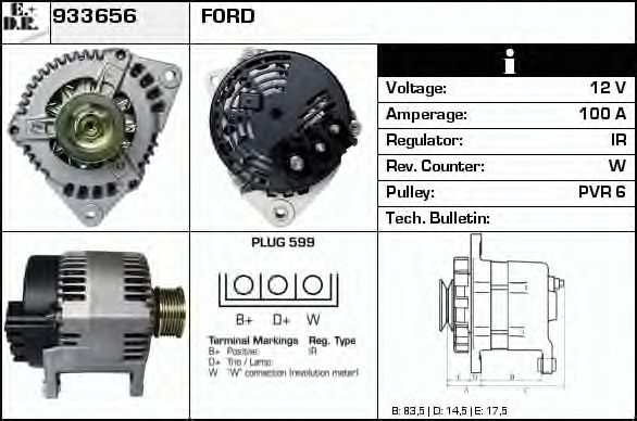 EDR 933656 Генератор для FORD TRANSIT NEO (Форд Трансит нэо) EDR 933656 Генератор для FORD TRANSIT NEO (Форд Трансит нэо)