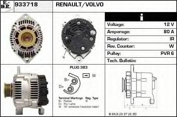 EDR 933718 Генератор для RENAULT LUTECIA I (Рено Лутэcиа и) EDR 933718 Генератор для RENAULT LUTECIA I (Рено Лутэcиа и)