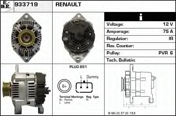EDR 933719 Генератор для RENAULT LAGUNA II ER (Рено Лагуна 2 ер) EDR 933719 Генератор для RENAULT LAGUNA II ER (Рено Лагуна 2 ер)