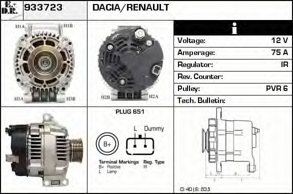 EDR 933723 Генератор для RENAULT SCNIC I (Рено Сценик и) EDR 933723 Генератор для RENAULT SCNIC I (Рено Сценик и)