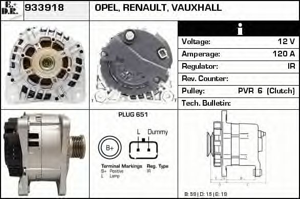 EDR 933918 Генератор для OPEL VIVARO (Опель Виваро) EDR 933918 Генератор для OPEL VIVARO (Опель Виваро)