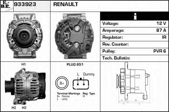 EDR 933923 Генератор для RENAULT SCNIC I (Рено Сценик и) EDR 933923 Генератор для RENAULT SCNIC I (Рено Сценик и)