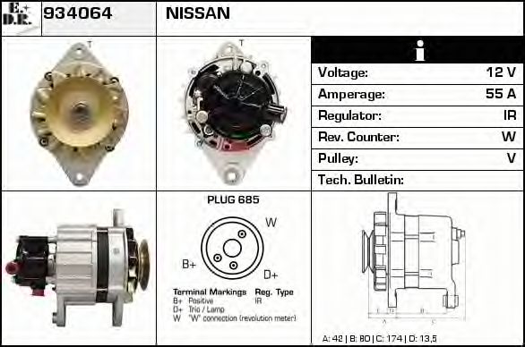 EDR 934064 Генератор для NISSAN CABSTAR E (Ниссан Cабстар э) EDR 934064 Генератор для NISSAN CABSTAR E (Ниссан Cабстар э)