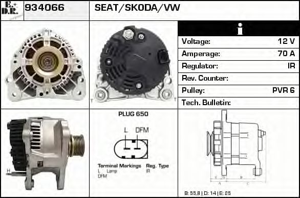 EDR 934066 Генератор для VOLKSWAGEN LUPO (Фольксваген Лупо) EDR 934066 Генератор для VOLKSWAGEN LUPO (Фольксваген Лупо)