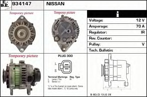 EDR 934147 Генератор для NISSAN PRIMERA (Ниссан Примера) EDR 934147 Генератор для NISSAN PRIMERA (Ниссан Примера)