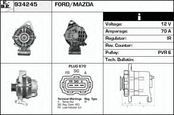 EDR 934245 Генератор для FORD FIESTA V (Форд Фиеста 5) EDR 934245 Генератор для FORD FIESTA V (Форд Фиеста 5)