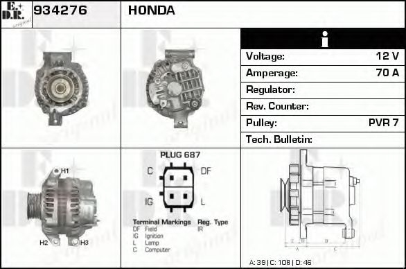 EDR 934276 Генератор для HONDA STREAM (Хонда Стрэам) EDR 934276 Генератор для HONDA STREAM (Хонда Стрэам)