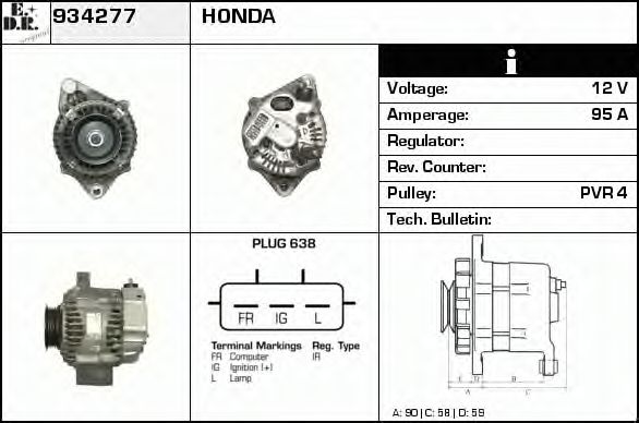 EDR 934277 Генератор для HONDA CR-V I (Хонда Срв 1) EDR 934277 Генератор для HONDA CR-V I (Хонда Срв 1)