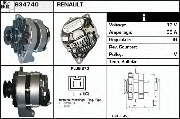 EDR 934740 Генератор для RENAULT SUPER 5 (Рено Супэр 5) EDR 934740 Генератор для RENAULT SUPER 5 (Рено Супэр 5)