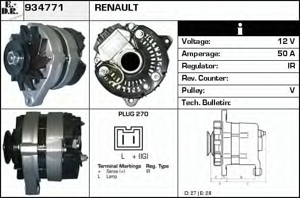 EDR 934771 Генератор для RENAULT LE CAR (Рено Лэ cар) EDR 934771 Генератор для RENAULT LE CAR (Рено Лэ cар)