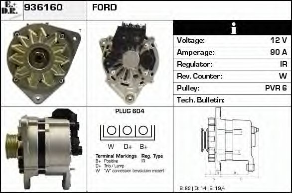 EDR 936160 Генератор для FORD GRANADA I (Форд Гранада и) EDR 936160 Генератор для FORD GRANADA I (Форд Гранада и)