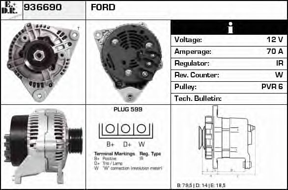 EDR 936690 Генератор для FORD ESCORT VII (Форд Эскорт 7) EDR 936690 Генератор для FORD ESCORT VII (Форд Эскорт 7)