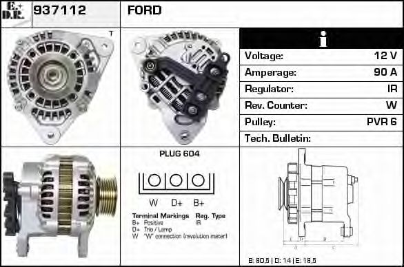 EDR 937112 Генератор для FORD ESCORT VII (Форд Эскорт 7) EDR 937112 Генератор для FORD ESCORT VII (Форд Эскорт 7)