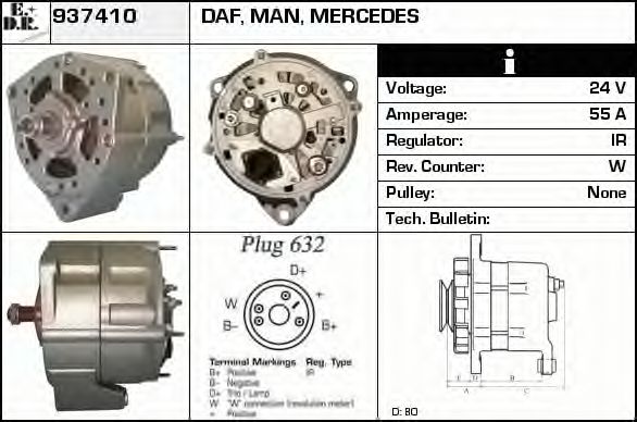 EDR 937410 Генератор для DAF CF 65 (Даф Cф 65) EDR 937410 Генератор для DAF CF 65 (Даф Cф 65)