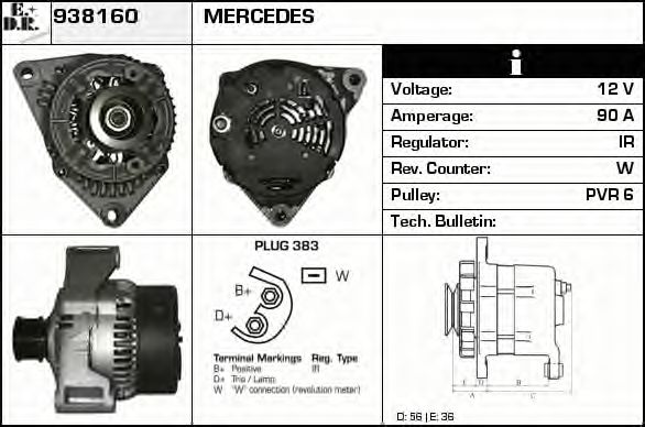EDR 938160 Генератор для MERCEDES-BENZ CLK (Мэрcэдэс-бэнз Слк) EDR 938160 Генератор для MERCEDES-BENZ CLK (Мэрcэдэс-бэнз Слк)