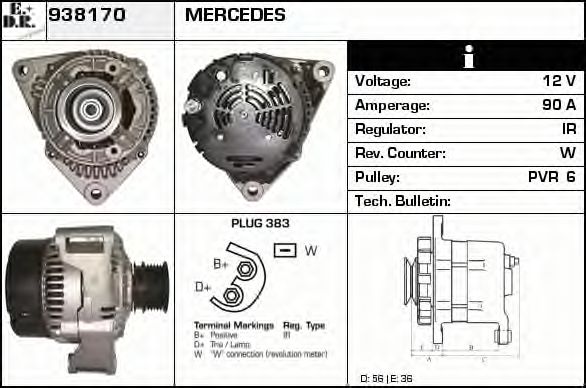 EDR 938170 Генератор для MERCEDES-BENZ CLK (Мэрcэдэс-бэнз Слк) EDR 938170 Генератор для MERCEDES-BENZ CLK (Мэрcэдэс-бэнз Слк)