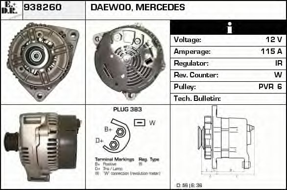 EDR 938260 Генератор для MERCEDES-BENZ CLK (Мэрcэдэс-бэнз Слк) EDR 938260 Генератор для MERCEDES-BENZ CLK (Мэрcэдэс-бэнз Слк)