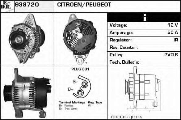EDR 938720 Генератор для CITROËN ZX (CитроËн Зх) EDR 938720 Генератор для CITROËN ZX (CитроËн Зх)