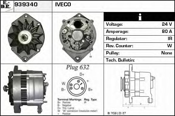 EDR 939340 Генератор для IVECO (Ивеко) EDR 939340 Генератор для IVECO (Ивеко)
