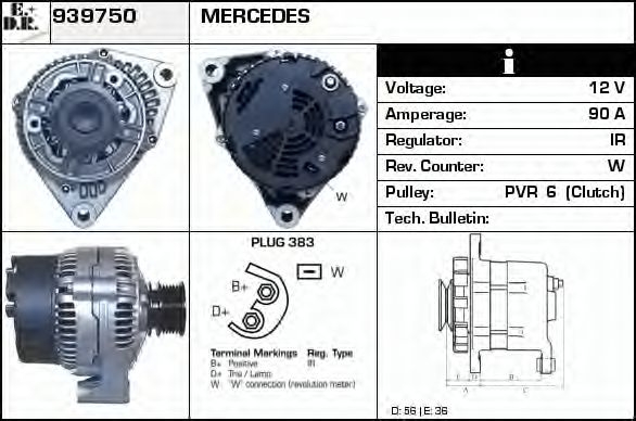 EDR 939750 Генератор для MERCEDES-BENZ CLK (Мэрcэдэс-бэнз Слк) EDR 939750 Генератор для MERCEDES-BENZ CLK (Мэрcэдэс-бэнз Слк)