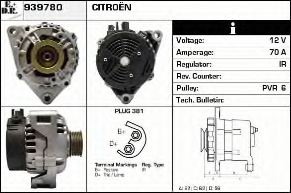 EDR 939780 Генератор для CITROËN XSARA (CитроËн Ксара) EDR 939780 Генератор для CITROËN XSARA (CитроËн Ксара)