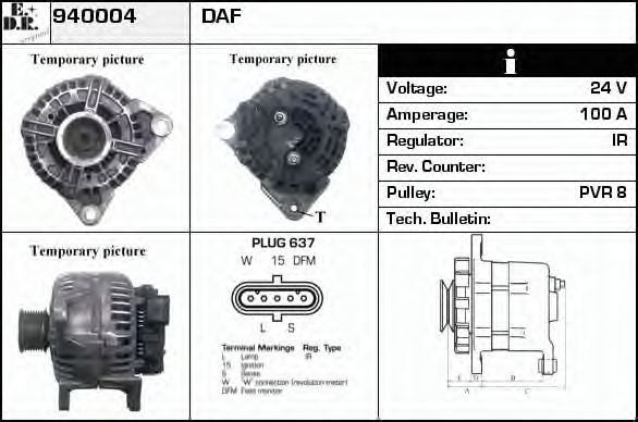 EDR 940004 Генератор для DAF CF 65 (Даф Cф 65) EDR 940004 Генератор для DAF CF 65 (Даф Cф 65)