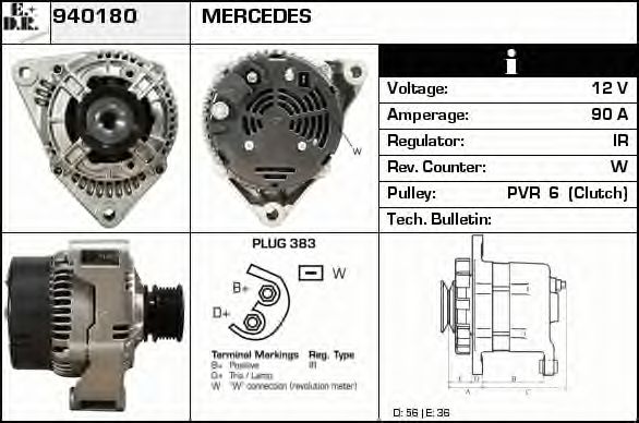 EDR 940180 Генератор для MERCEDES-BENZ SPRINTER 3-T (Мэрcэдэс-бэнз Спринтэр 3-т) EDR 940180 Генератор для MERCEDES-BENZ SPRINTER 3-T (Мэрcэдэс-бэнз Спринтэр 3-т)