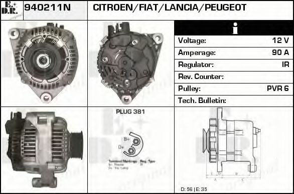 EDR 940211N Генератор для FIAT SCUDO NATO (Фиат Сcудо нато) EDR 940211N Генератор для FIAT SCUDO NATO (Фиат Сcудо нато)