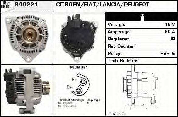 EDR 940221 Генератор для CITROËN XSARA (CитроËн Ксара) EDR 940221 Генератор для CITROËN XSARA (CитроËн Ксара)