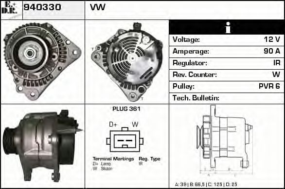 EDR 940330 Генератор для VOLKSWAGEN T4 MULTIVAN (Фольксваген Т4 мултиvан) EDR 940330 Генератор для VOLKSWAGEN T4 MULTIVAN (Фольксваген Т4 мултиvан)