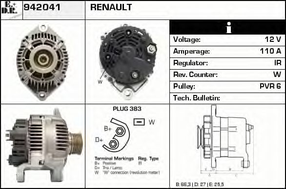 EDR 942041 Генератор для RENAULT MASTER II (Рено Мастэр 2) EDR 942041 Генератор для RENAULT MASTER II (Рено Мастэр 2)