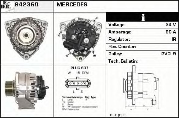 EDR 942360 Генератор для MERCEDES-BENZ ZETROS (Мэрcэдэс-бэнз Зэтрос) EDR 942360 Генератор для MERCEDES-BENZ ZETROS (Мэрcэдэс-бэнз Зэтрос)