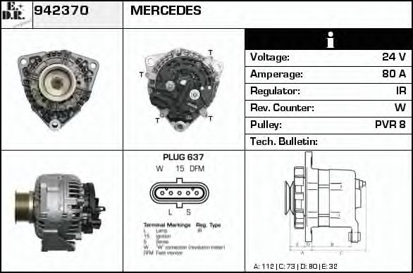 EDR 942370 Генератор для MERCEDES-BENZ ATEGO (Мэрcэдэс-бэнз Атэго) EDR 942370 Генератор для MERCEDES-BENZ ATEGO (Мэрcэдэс-бэнз Атэго)